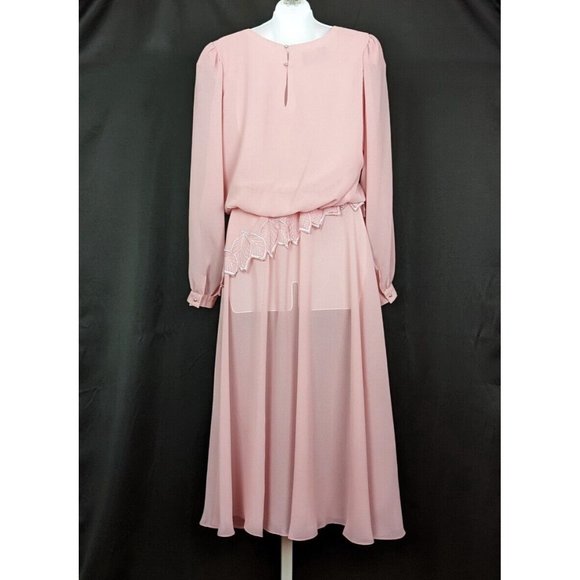 Vintage 80s Dress Pink Semi Sheer Ursula Switzerland Misses Size 9/10 - Picture 5 of 7